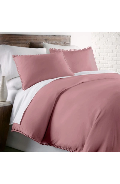 Southshore Fine Linens Classic Pom Pom Trimmed Duvet Cover Set In Rose