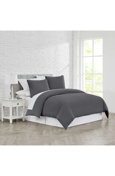 Southshore Fine Linens Classic Pom Pom Trimmed Duvet Cover Set In Slate