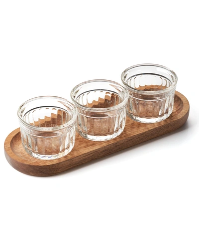 La Rochere Delice Glass Jars And Wood Serving Tray 4 Piece Set In Clear