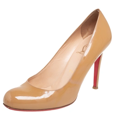 Pre-owned Christian Louboutin Beige Patent Leather Ron Ron Pumps Size 37.5