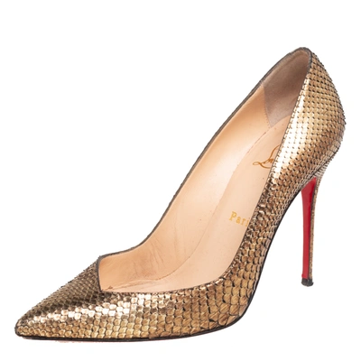 Pre-owned Christian Louboutin Metallic Gold Snakeskin Completa Pumps Size 37.5