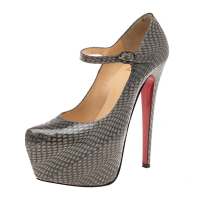 Pre-owned Christian Louboutin Grey Snakeskin Lady Daf Platform Pumps Size 37.5