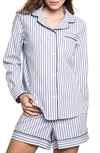 Petite Plume French Ticking Long-sleeve Short Pajama Set In Navy