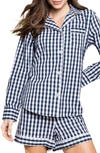Petite Plume Gingham Cotton Short Pajamas In Navy