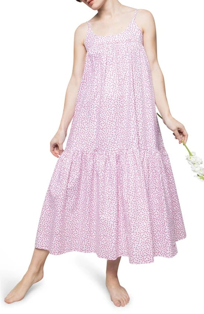 Petite Plume Chloe Sweethearts Printed Nightgown In White / Pink