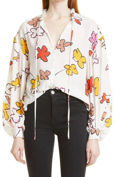 Ted Baker Thurso Floral-print Stretch-woven Blouse In White