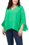 Vince Camuto Flutter Sleeve Crossover Georgette Tunic Top In Vivid Green