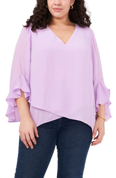 Vince Camuto Flutter Sleeve Crossover Georgette Tunic Top In Soft Iris