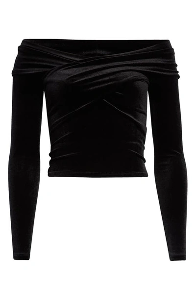 Allsaints Delta Stretch Recycled-polyester Velvet Top In Black
