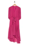 Taylor Dresses V-neck Puff Sleeve Low Tiered Dress In Hot Pink