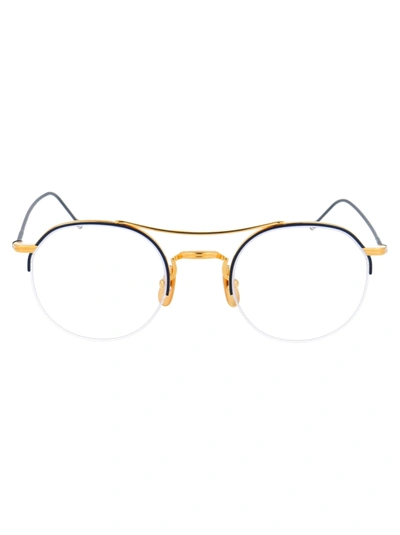 Thom Browne Tb-903 Glasses In 18k Gold - Navy Enamel 