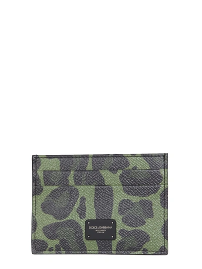 Dolce & Gabbana Leopard-print Leather Cardholder In Grau