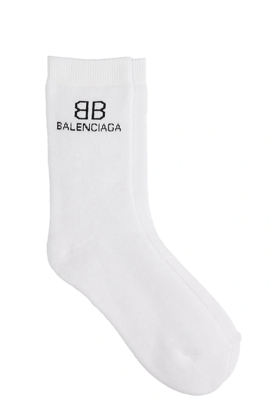 Balenciaga Bb Logo Cotton Blend Socks In White
