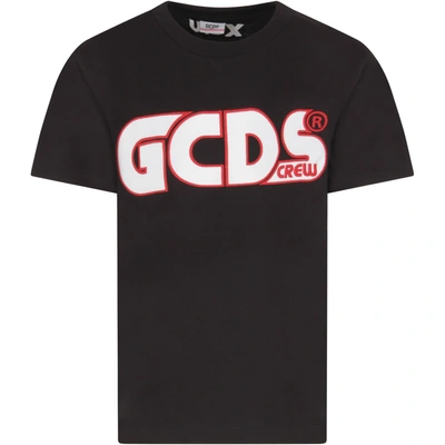 Gcds Black T-shirt For Kids With Logo In Nero