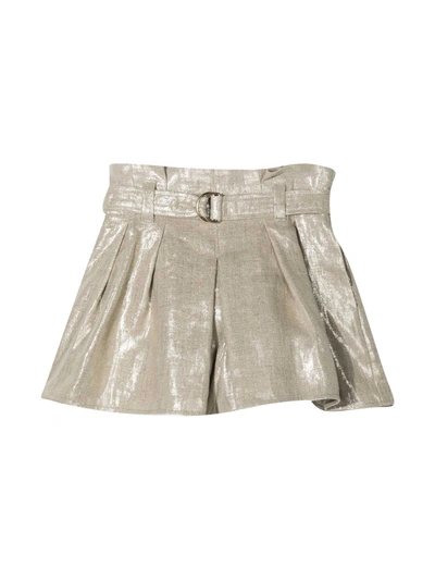 Brunello Cucinelli Kids' Metallic-sheen Belted-waist Shorts In Neutrals
