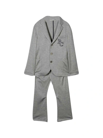 Brunello Cucinelli Kids' Dark Grey Silk-cotton Blend Two-piece Suit In Grigio