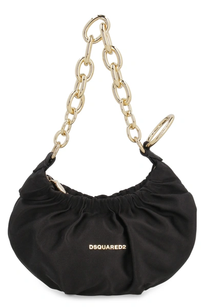 Dsquared2 Logo Plaque Silk Shoulder Bag With Chain In Black