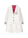 BRUNELLO CUCINELLI TEEN TWO-PIECE WHITE SINGLE-BREASTED SUIT.