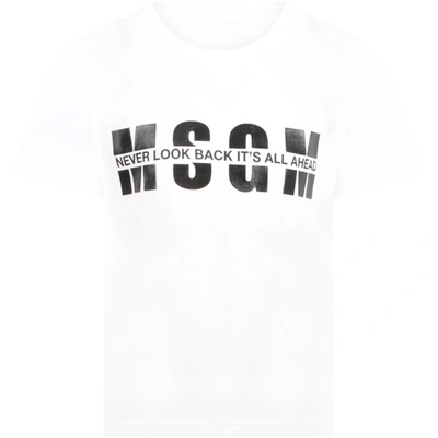 Msgm White Sweatshirt For Kids With Logo In Bianco