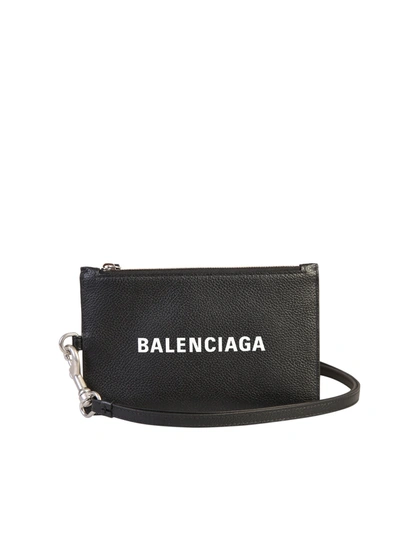 Balenciaga Branded Card Holder In Nero/bianco