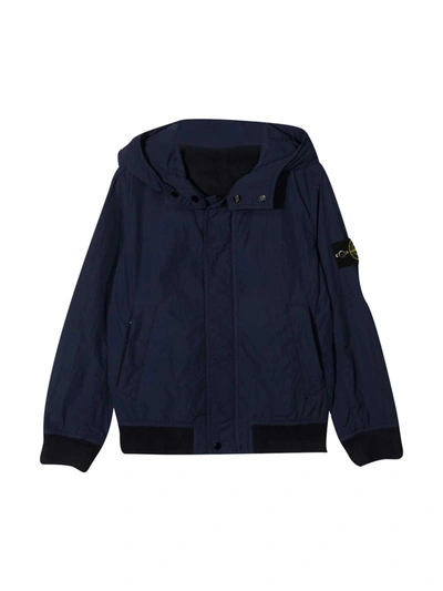 Stone Island Teen Logo Patch Bomber Jacket In Blu Marino