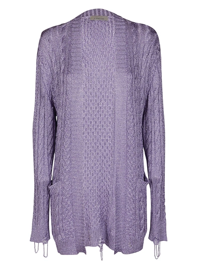 Laneus Metallic Aran-knit Cardigan In Purple