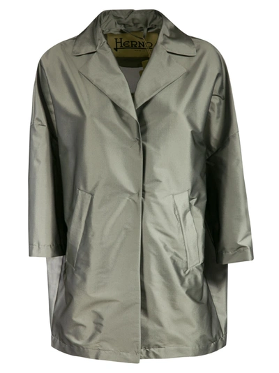 Herno Concealed Button Oversized Jacket In Light Grey