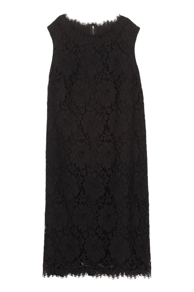 Dolce & Gabbana Floral Pattern Lace Dress In Black