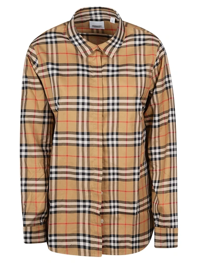 Burberry Vintage Check Cotton Oversized Shirt In Yellow & Orange