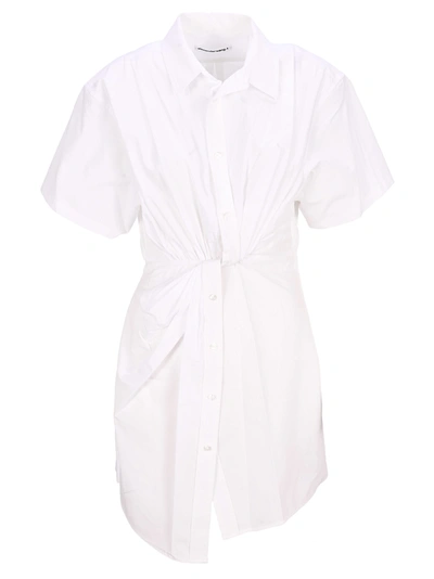 Alexander Wang T Twist-front Cotton-poplin Mini Shirt Dress In White