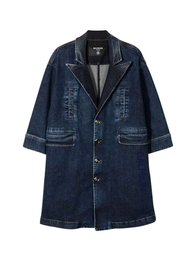 BALMAIN UNISEX DENIM TRENCH COAT