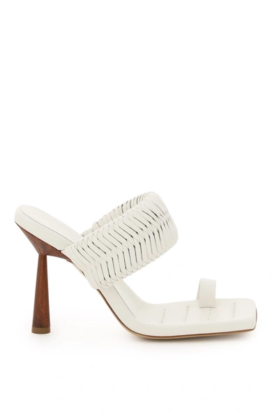 Gia X Rhw 100mm Rosie 1 Woven Leather Thong Sandal In White