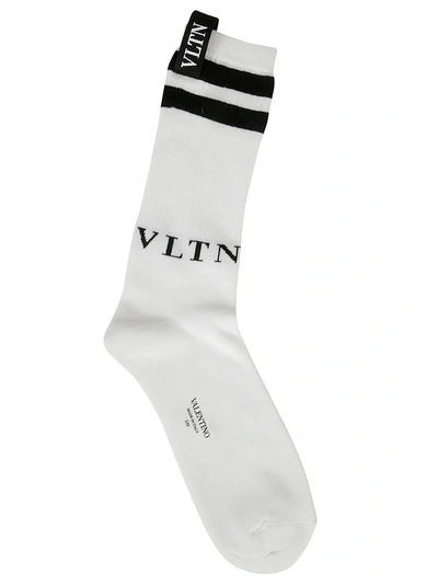 Valentino Stripe-pattern Ankle Socks In White/black