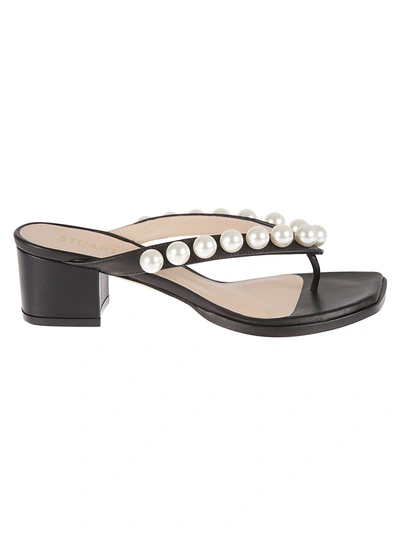 Stuart Weitzman Goldie 50 Faux Pearl-embellished Leather Sandals In Black