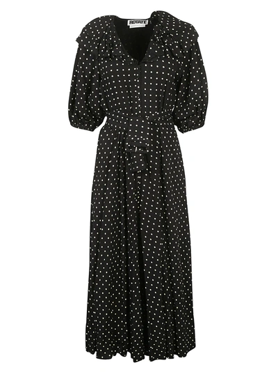 Rotate Birger Christensen Ellie Ruffled Polka-dot Ecovero-mousseline Midi Shirt Dress In Black/white