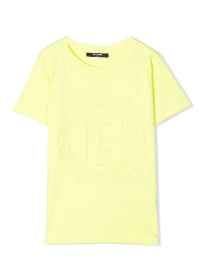 Balmain Teen Embossed Logo T-shirt In Giallo