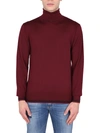 Dolce & Gabbana Wool Turtle-neck Sweater With Jacquard Logo In Bordeaux
