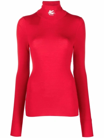 Etro Red Ribbed Wool Polo-neck Jumper