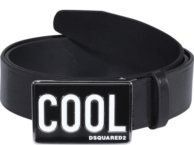 Dsquared2 3.5cm Cool Plaque Leather Belt In Black