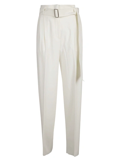 Max Mara Carabo Pleated Wool-blend Crepe Straight-leg Pants In Bianco