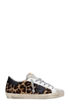 Golden Goose V-star In Leopard Pony Skin With Black Leather Star And Heel Tab In Neutro