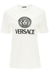 VERSACE T-SHIRT WITH LOGO AND MEDUSA EMBROIDERY