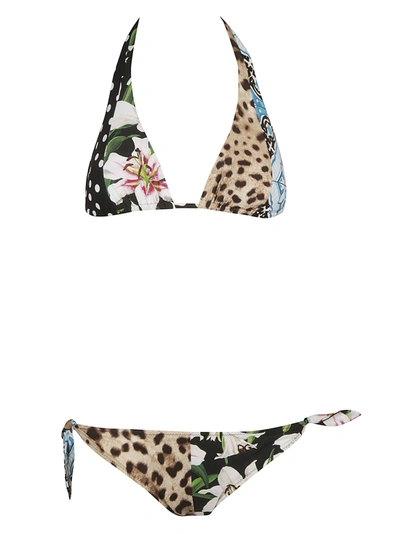 Dolce & Gabbana Floral & Animal Print Bikini In Multicolour