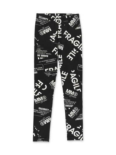 Maison Margiela Kids' Black Cotton Leggings In Nero+bianco