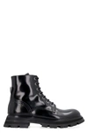 Alexander Mcqueen Wander Glossed-leather Exaggerated-sole Ankle Boots In Black