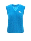 Etro Vest With Pegasus Logo In Gnawed Blue