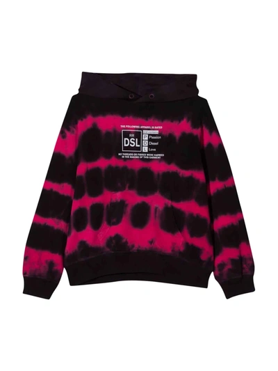 Diesel Teen Tie-dye Print Logo Hoodie In Nero
