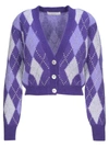 ALESSANDRA RICH ARGYLE WOOL CROPPED CARDIGAN WITH HOTFIX CRYSTALS