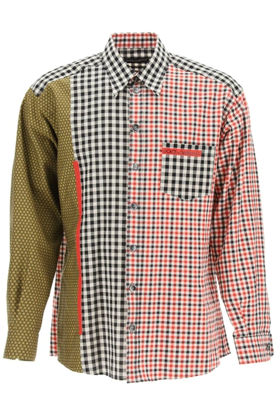 Dolce & Gabbana Oversized Gingham Patchwork Shirt In Red