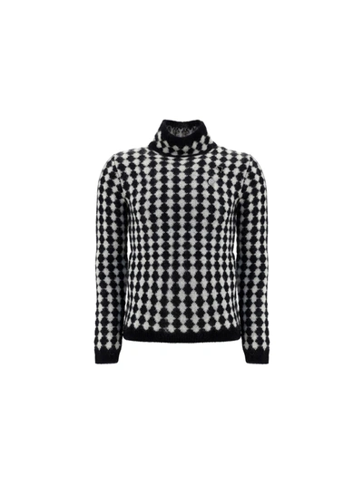 Saint Laurent Diamond Motif Wool Blend Knit Jumper In Pattern